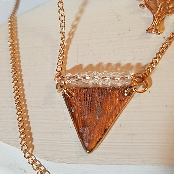 3 Strands 3 Charms Gold Tone 20" Necklace Effiel Tower Paris Triangle Tree Bead - Picture 3 of 4